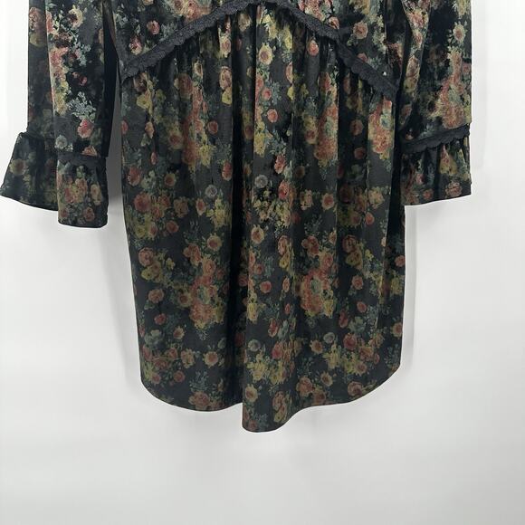 POL Babydoll Top Womens Medium Green Velvet Grunge Goth Victorian Fairy Tunic - Picture 8 of 14